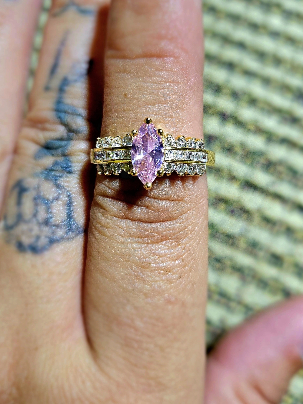 18K Gold Filled Light Pink Marquise-Cut Triple-Row Band Ring